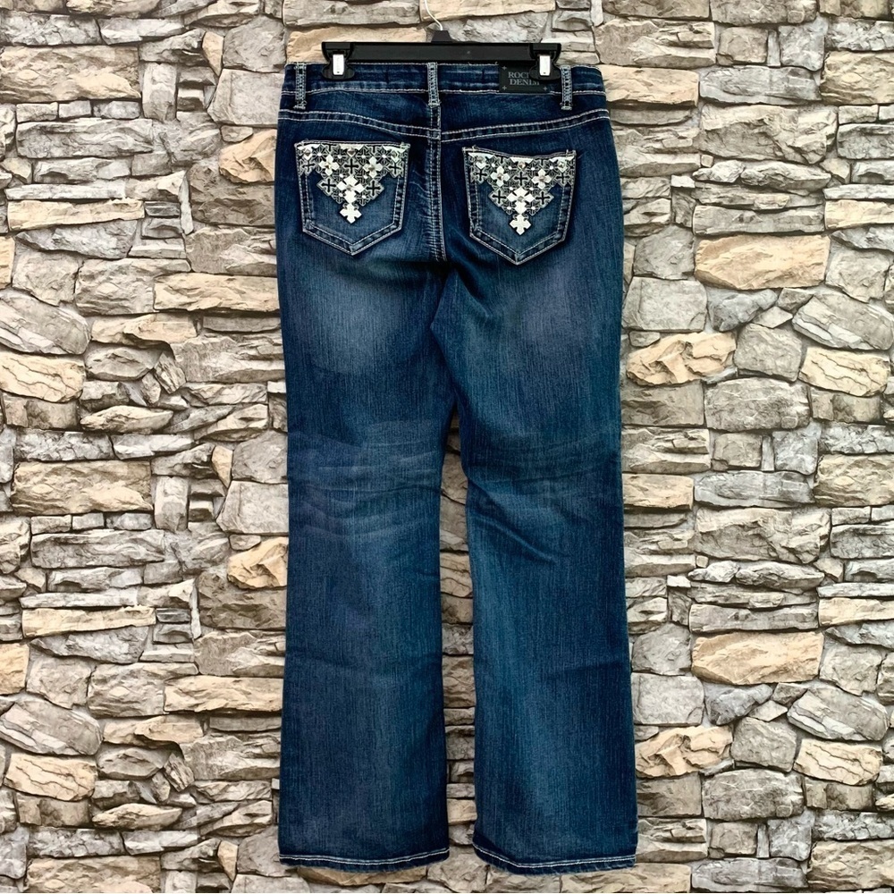 #18 Rockin Denim Studded Embellished Button Up Dark Wash Pants Blue Jean Size 10